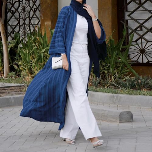 Front Open Abayas for Women Muslim with Hijab Scarf Islamic Prayer Clothes Long Sleeve Muslim Cardigan Dress Dubai Cardi Robe - color: Dark Blue, size: Small