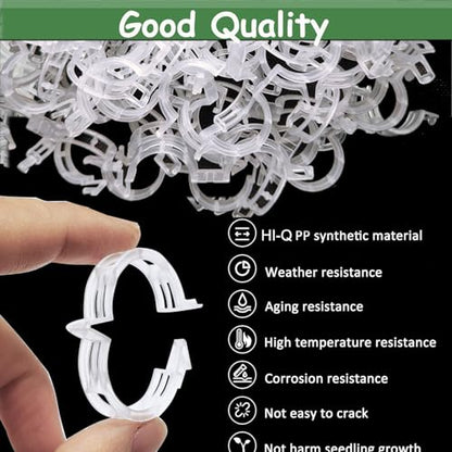 Plant Support Clips -100PK, White Tomato Clips for String Trellis, Grape Vine Clips for Garden Netting Climbing Plants, Secured Plastic Plant Clips