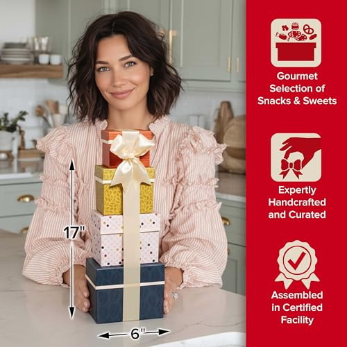 Broadway Basketeers Tower Snack Gift Basket – Gourmet Basket Gifts for Family, Friends & Groups – Sweet & Savory Large Gift Basket with Cookies, Popcorn & Candies – Perfect All Occasion Food Gifts