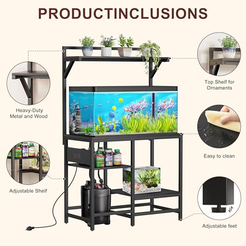40 Gallon Fish Tank Stand for Standard & Breeder Tanks, Black | Fits 40 Gal Long, Tall & Breeder Tanks for Aquarium, Reptile Terrarium & Turtle Tank. Top Shelf, AC Outlets, 37.4"L x 19.7"W - size: 40 Gallon