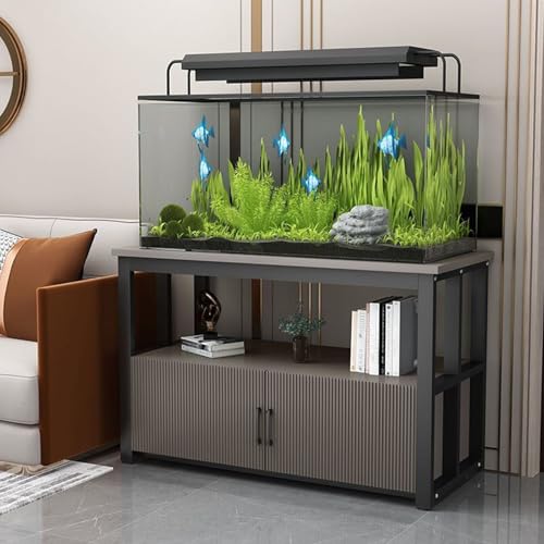 Aquarium Stand With Storage Cabinet Reptile Tank Rack Double-Layer Design Metal Frame Available In 50-120cm Heights Suitable for Living Rooms Entryways and Offices Black + Gray 50x30cm/19.7x11.8in - color: Black + Gray, size: 50x30cm/19.7x11.8in