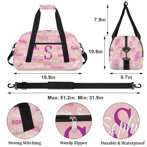 Custom Dance Bag for Girls with Name, Light Pink Background | Personalized Kids Gym Bag Customized Travel Sports Duffel Bag Name - color: Color 23