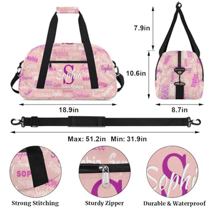 Custom Dance Bag for Girls with Name, Light Pink Background | Personalized Kids Gym Bag Customized Travel Sports Duffel Bag Name - color: Color 23