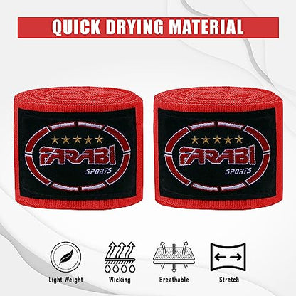 FARABI Kids Boxing Hand Wraps 100 Inches Long Junior Hand Wraps Boxing Hand Wraps Muay Thai Hand Wraps MMA Boxing Hand Wraps Men Boxing Hand Wraps Kids Boxing Hand Wraps Inner Gloves - color: Red