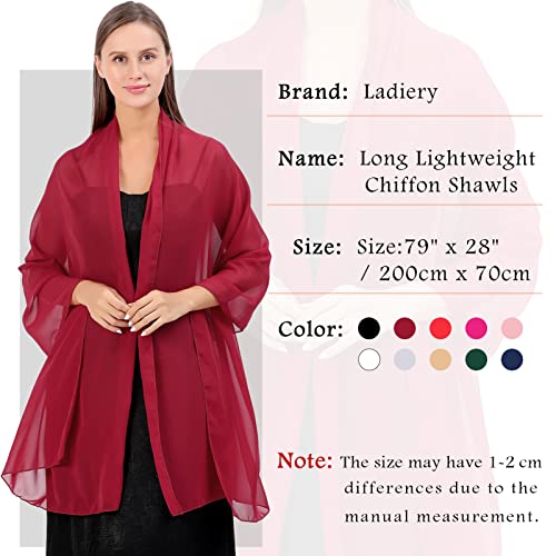 Ladiery Chiffon Shawl Wraps for Women Evening Dresses, Elegant Soft Sheer Shawls for formal dressy Bride Wedding - color: Wine Red(1)