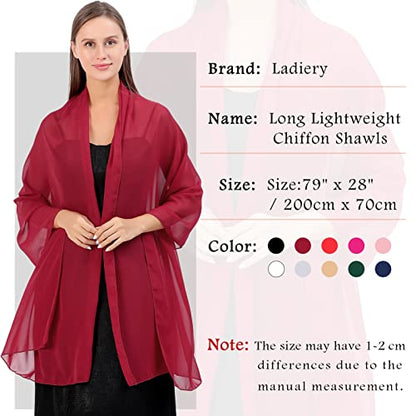 Ladiery Chiffon Shawl Wraps for Women Evening Dresses, Elegant Soft Sheer Shawls for formal dressy Bride Wedding - color: Wine Red(1)