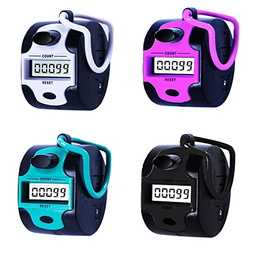 TESEAS Handy Counter Click Manual Digital clicker Stitch Tally Counters Finger Mechanical Palm Handheld Pitch 5-Digit Electronic Display Click Counter Number Count for Row, People, Golf Lap - style: 4pack
