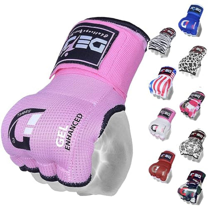 DEFY Padded Inner Gloves Quick 75cm Long Strap – Inner Boxing Gloves Gel Padded Knuckle Protection – Elasticated Boxing Hand Wraps for MMA Muay Thai Kickboxing Martial Arts Pair - color: Pink, size: Medium