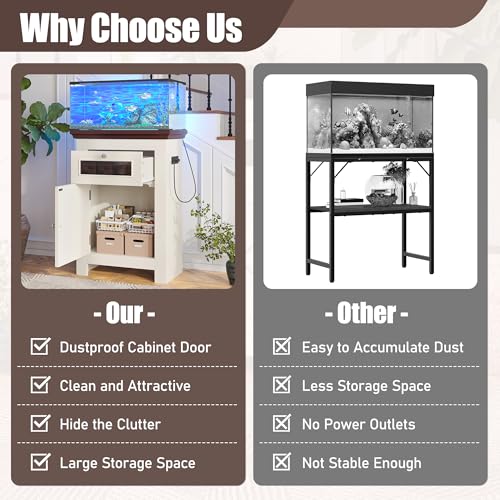10-15 Gallon Fish Tank Stand - Aquarium Stand with Power Outlets | 198LBS Capacity Fish Tank Table with Storage Cabinet & Drawer, Aquarium Table for Reptile Terrarium Stand Beige
