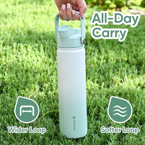 24 oz Insulated Water Bottle, 2-in-1 Lid, Straw & Spout with Protected, Leak Proof, Keep Cold 24H, Cup Holder Fit, Stainless Steel, Metal, Reusable, for Travel, Gym and School, 2 Lids, Iced Mint - color: Iced Mint, size: 24 Ounces