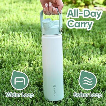 24 oz Insulated Water Bottle, 2-in-1 Lid, Straw & Spout with Protected, Leak Proof, Keep Cold 24H, Cup Holder Fit, Stainless Steel, Metal, Reusable, for Travel, Gym and School, 2 Lids, Iced Mint - color: Iced Mint, size: 24 Ounces