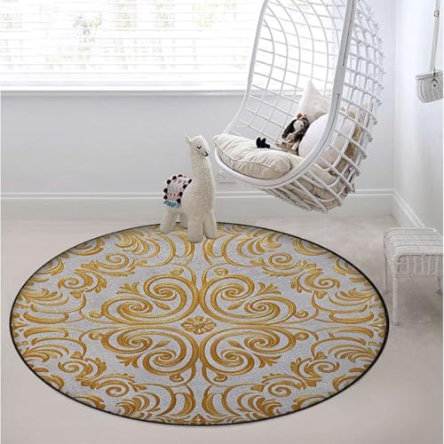 Art Deco Round Floor Mats for Office & Computer Desk Chairs, Curved Floral Design Anti-Slip & Scratch-Resistant Rolling Chair Protector, White Gold Diameter 39.4 in - color: Art Deco_2506, size: Diameter 39.4 in