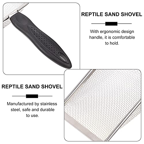 VILLCASE Poop Scoop Reptile Sand Substrate Metal Sand Shovel Stainless Steel Fine Mesh Terrarium Substrate Litter Corner Cleaner Reptile Habitat Sifting Scoopers Litter Scoop