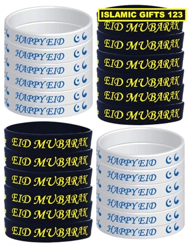 100 Pcs Eid Mubarak Wristbands Eid Mubarak Party Decorations Ramadan Silicone Bracelets Gifts for Muslim Ramadan Favors Eid Gifts (Eid bands) - style: Eid bands