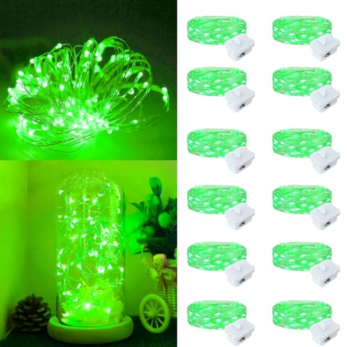 12 Pack Fairy Lights Battery Operated, 7ft 20 LED 3 Modes Speed Twinkle Mini String Lights Waterproof Silver Wire Firefly Starry Lights for Mason Jars Wedding Party Christmas Decorations - color: Green, size: 12 Pack