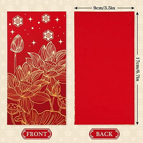 AnyDesign 48 Pcs Chinese New Year Red Envelopes 6 Designs Red Gold Hong Bao Lotus Peony Floral Lucky Money Pocket for Lunar New Year Spring Festival Wedding Birthday Party Supplies, Non-Foil Printing