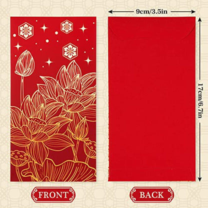 AnyDesign 48 Pcs Chinese New Year Red Envelopes 6 Designs Red Gold Hong Bao Lotus Peony Floral Lucky Money Pocket for Lunar New Year Spring Festival Wedding Birthday Party Supplies, Non-Foil Printing