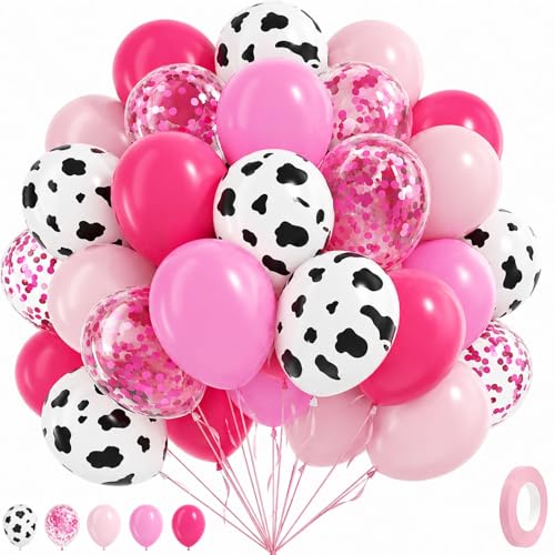 100Pcs Cowgirl Balloons, Hot Pink Light Pink Confetti Cow Print Balloons - color: Cowgirl Pink