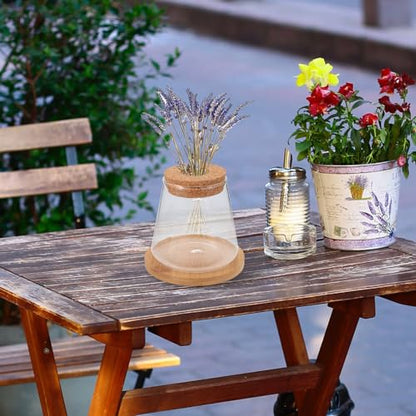 Small Glass Fish Bowl with Wooden Lid and Mat, Hydroponic Micro Landscape Planter Bottle for Desktop Betta Fish Tank and Plant Terrarium