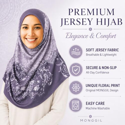 Hijab Scarf for Women, Printed Jersey Instant Slip-On Ready to Wear - color: Mg-hj-704