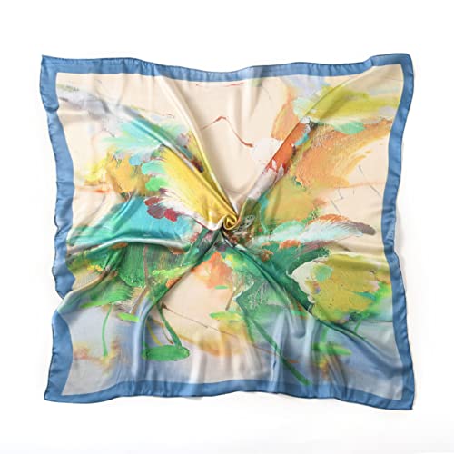 100% Mulberry Silk Scarf-Printed or Solid Color 35” Square Large Silk Hair Head Wrap Scarf With Gift Box Package - color: Style 52