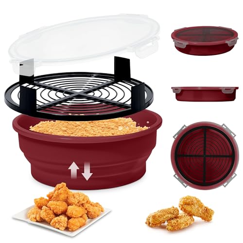 Collapsible Batter Bowl - Breading Bowl Shaker with Lid, Red - color: Red