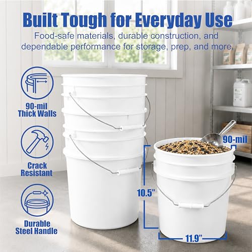 3.5 Gallon Bucket, Food-Grade w/Lid, BPA-Free, Red, 1 Pack | Airtight Gamma Seal Screw-On Lid, Heavy-Duty 90 Mil HDPE Plastic, Food Safe and Durable Container, Bulk Storage, Made in USA - color: Red, size: 1 Pack