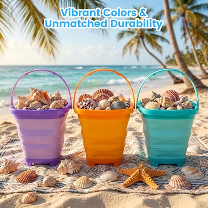 Shindel 3Set Collapsible Beach Buckets, Foldable Sand Toys, for Kids Toddlers Outdoor Activities, Beach Fun Summer Vacation, Camping Gear, Travelling - color: Mix 2