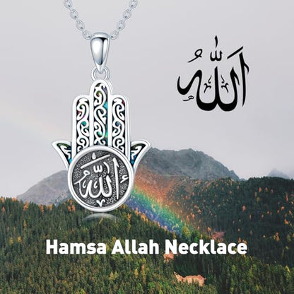 PROESS 925 Sterling Silver Hamsa/Allah Necklace Evil Eye Amulet Jewelry Gifts for Men Women - style: hamsa allah