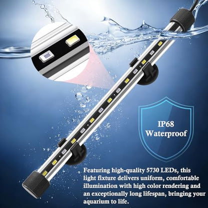 Dirvin LED Fish Tank Light with Timer, 24/7 Mode & 3 Color Aquarium Light | Submersible Adjustable Brightness, IP68 Waterproof, Sunrise-Daylight-Moonlight, Auto On/Off for Fresh and Salt Water, 6W - size: 11in