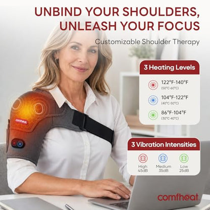 Cordless Shoulder Heating Pad with Massager, Heated Shoulder Brace | Rotator Cuff Frozen Shoulder Pain Relief Heat Wrap, 5000mAh Battery Powered 1-3H Hot Compress for Men & Women