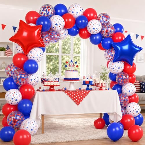 Red and Blue Balloons with 2Pcs Red Blue White Star Foil Balloons for Party - color: Blue and Red, size: 30PC