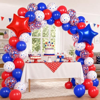 Red and Blue Balloons with 2Pcs Red Blue White Star Foil Balloons for Party - color: Blue and Red, size: 30PC