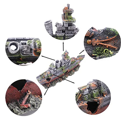 Ulifery Aquarium Shipwreck Sunken Pirate Ship, Submarine Fish Tank Decorations Resin Battleship for Betta Extra Large XL for 55-75 Gallon Tank