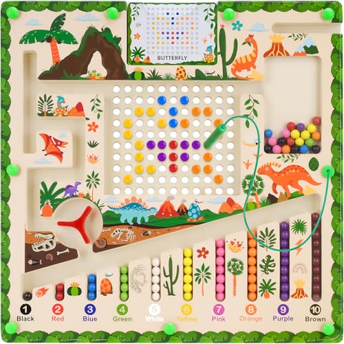 Magnetic Maze Board, Wooden Magnetic Color & Alphabet Maze for Kids Ages 2-5, Montessori Magnet Sorting Number Busy Boards Puzzle for Toddlers 3 4, Counting Learning Matching Game