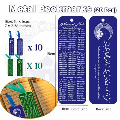 20 pcs Metal 99 Names of Allah Bookmark Arabic English Bilingual Islamic Bookmarks Ramadan Eid Gifts Bulk for Women Quran Learning Reflecting on The Names of Allah - style: Metal-20