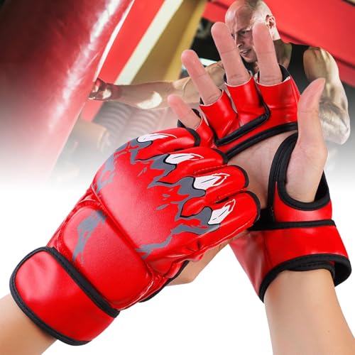 MMA Sparring Gloves for Men Women, Open Palm Training Boxing Gloves for Grappling, Kickboxing, Muay Thai, Punch Bag, Taekwondo, Martial Art, Fighting, Karate Mitts(Red)