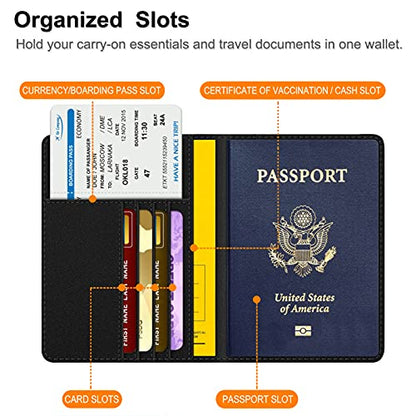 FINTIE Passport Holder, Slim Travel Wallet RFID Blocking Card Case Cover - color: Denim Black