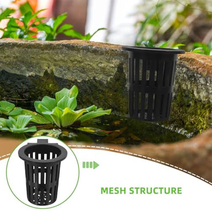 6pcs Hanging Hydroponic Basket Set for Fish Tank and Pond Plants – Small Round Black Plastic Mesh Net Pots (20-40mm) Wall-Mounted Planters for Aquatic Gardening and Balcony Decor