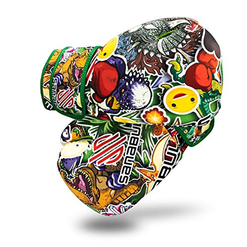 Sticker Bomb Adult Boxing Gloves - color: Dino Jungle, size: 14 OZ