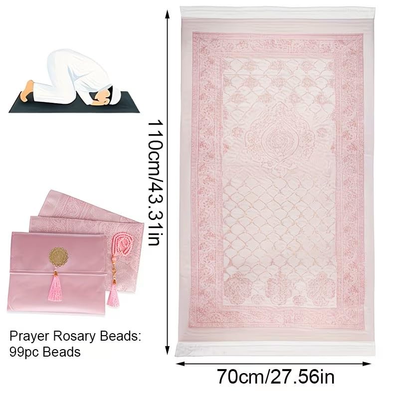 Muslim Prayer Mat Portable Prayer Rug with Tasbih Gift Bag Used for Daily Pray Travel Home Islamic Worship (Light Blue)