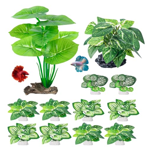 CousDUoBe 12 Pcs Betta Fish Tank Decor，Silk Aquarium Plants Green Fish Tanks Decoration Plants, Aquarium Decorations Green Plants - size: 12 Pcs Silk Aquarium Plants（Style A）