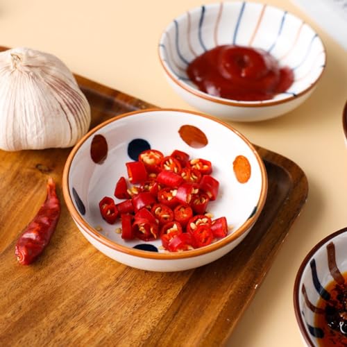 4 Pack 3 oz Small Soy Sauce Dish Ceramic Dipping Sauce Bowls | Japanese Style/Cute/Mini Dipping Bowls for Sushi,Side Dish,Ketchup,Dips,Condiment,Snack/BBQ Party/Stackable - color: Cyan
