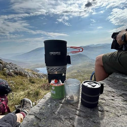 Fire-Maple Fixed Star 1 Backpacking and Camping Stove System, Black 18oz | 30% Faster Boil with HX Base, Piezo Ignition, Compact & Durable, All-in-One Pot, Compatible with Most Canisters, Portable - color: Black