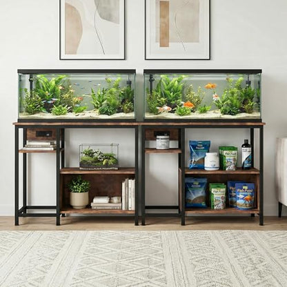 Garvee 40-50 Gallon Fish Tank Stand with Power Outlets, Heavy Duty Metal and Wood Aquarium Stand with 4-Tier Open Storage Shelves and Sturdy Legs