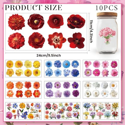 59 Pcs UV DTF Cup Wraps, Flower Printed Transfer Stickers Waterproof Transfer Stickers for Glass Cups Wood Crafts Scrapbooking Journals - style: Floral Print