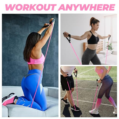 10 Pcs Resistance Bands with Handles Exercise Stretch Bands for Exercise Resistance Tube Band with Handles Resistances Fitness Band for Working Out 10 to 15 Pounds for Women Men Yoga, Pink