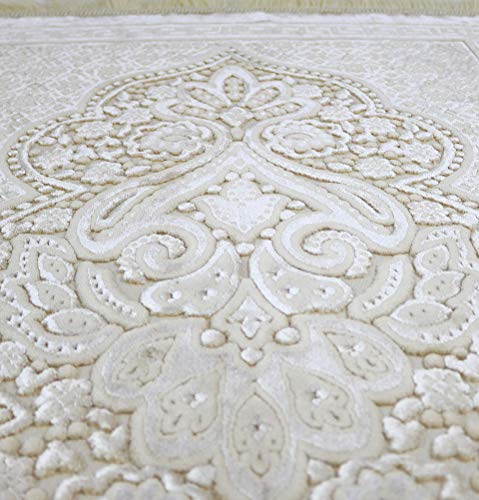 Modefa Luxury Velvet Prayer Rug with Prayer Beads | Soft Elegant Muslim Turkish Janamaz Sajada Carpet for Men and Women | Plain Solid Prayer Mat Ramadan Eid Gift - Paisley (Golden Ivory) - color: Golden Ivory