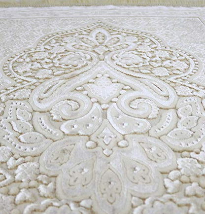 Modefa Luxury Velvet Prayer Rug with Prayer Beads | Soft Elegant Muslim Turkish Janamaz Sajada Carpet for Men and Women | Plain Solid Prayer Mat Ramadan Eid Gift - Paisley (Golden Ivory) - color: Golden Ivory