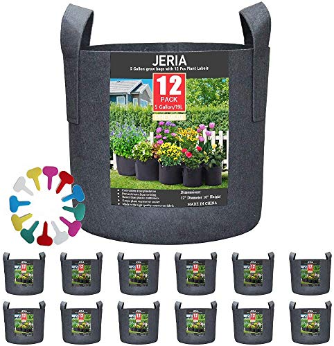12-Pack 5 Gallon Grow Bags, 300G Thickened Nonwoven Garden Pots,Heavy Duty Fabric Pots with Reinforced Handles - size: 5 Gallons